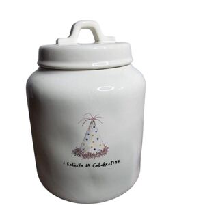 Rae Dunn Artisan I Believe In Celebration Birthday Canister Chubby Large HTF